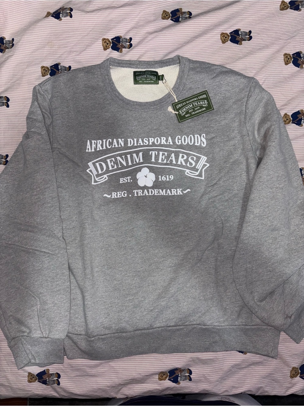 Authentic African Diaspora Goods Gray Crewneck Sweatshirt - Denim Tears Graphic